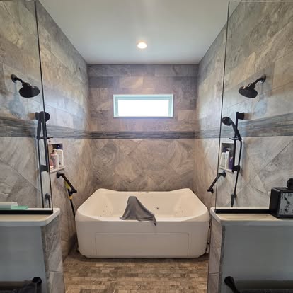 His and hers wet room with soaking tub